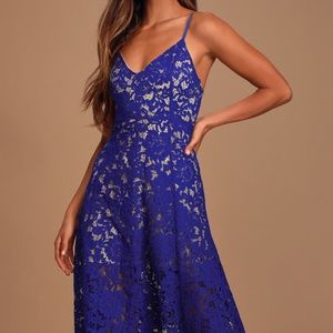 lulus One Wish Royal Blue Lace Midi Dress